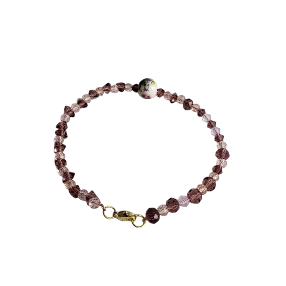 Vintage Peony Ceramic Wine Glass Faceted Crystal Bracelet - Picture 4 of 4